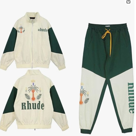 NEW W TAGS Rhude Tracksuit 2 Piece Zip Up Sweatsuits Sweatpants Hoodie Suit Set - Picture 1 of 6